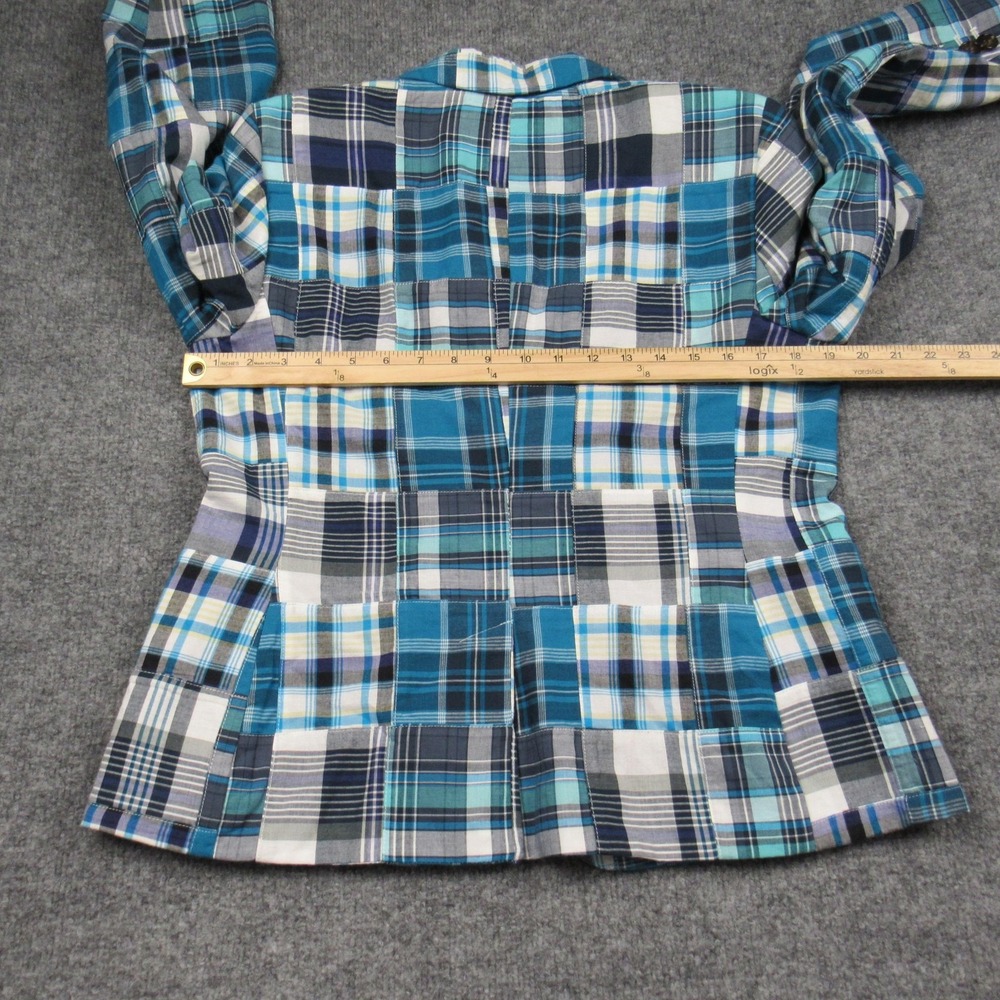Talbots Blazer Womens 10 Blue Patchwork‎ Madras Plaid Cotton Two Button Lined - Picture 10 of 16